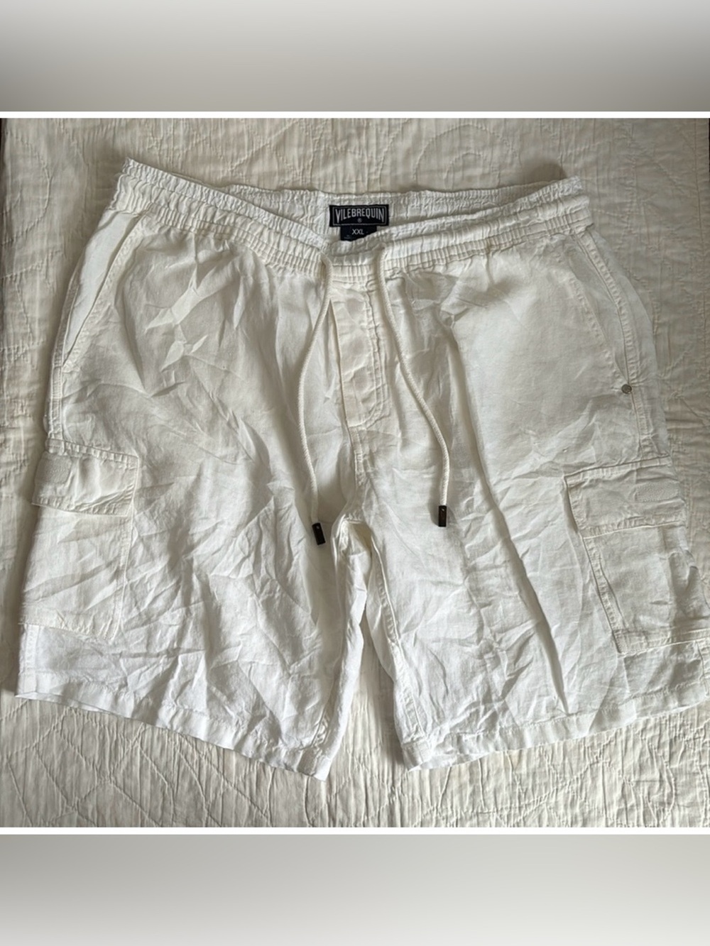 Vilebrequin Men's White Linen Cargo Drawstring Shorts